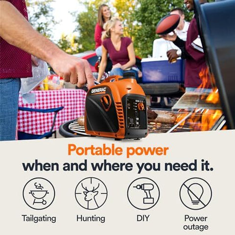 2500 Watt Gas Powered Portable Inverter Generator at tailgating event, showcasing lightweight compact design for outdoor power needs