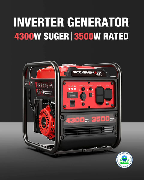 4300 Watt Portable Generator With Inverter Technology For Home Backup And Outdoor Use, red and black design, side view