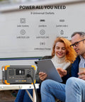 Couple using Go To Portable Power Station 288Wh LiFePO4 Battery With 600W Pure Sine Wave Inverter for outdoor tablet charging