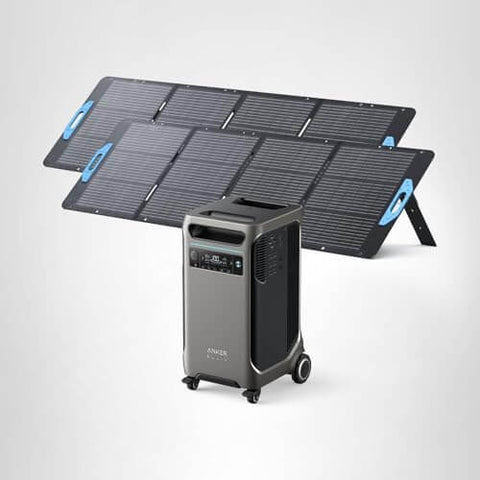 SOLIX F3800 Portable Power Station with 2x 200W Solar Panels, 3.84kWh LiFePO4 battery, dual-voltage AC output for emergencies and camping