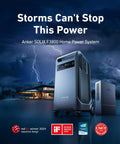 SOLIX F3800 Portable Power Station with 2x 200W Solar Panels, 3.84kWh LiFePO4 Battery against stormy backdrop