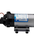 Side view of Mini Power Water Pump DP-60 Self Priming Diaphragm Pump, silver with a black casing, suitable for home and marine use.