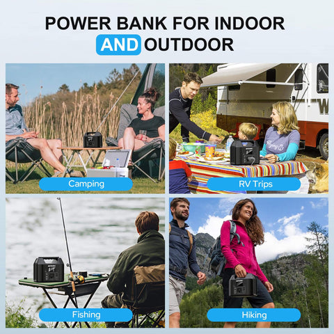 Go To Portable Power Station 122.8Wh LiFePO4 Battery Solar Generator used for camping, RV trips, fishing, and hiking outdoors.