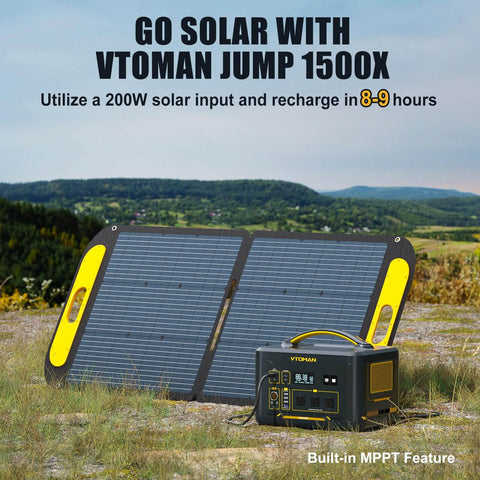 Jump 1500X Portable Power Station With 110W Solar Panel Kit set up outdoors for camping and backup power use