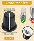 20 Pack 6mm D Type Potentiometer Knobs Black and White Plastic Volume Control Knobs for Potentiometers product size details