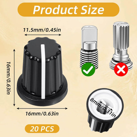 20 Pack 6mm D Type Potentiometer Knobs Black and White Plastic Volume Control Knobs for Potentiometers product size details
