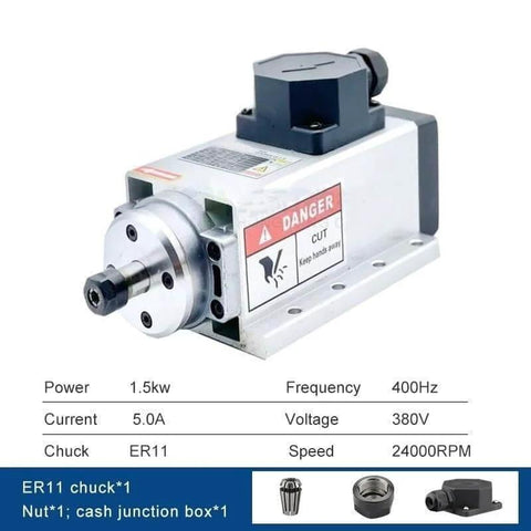 Beast Pro Grade 1.5kW Square Air Cooled Spindle Motor With ER20 Chuck For CNC Wood Router, 5 Pin Connector
