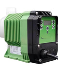 Electromagnetic Diaphragm Metering Pump 220V with digital frequency display, green casing, and manual control panel for precise acid dosing.