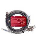 Non-Contact Eddy Current Displacement Sensor ML33-A-B 50mm with cables, stainless steel construction, red casing.