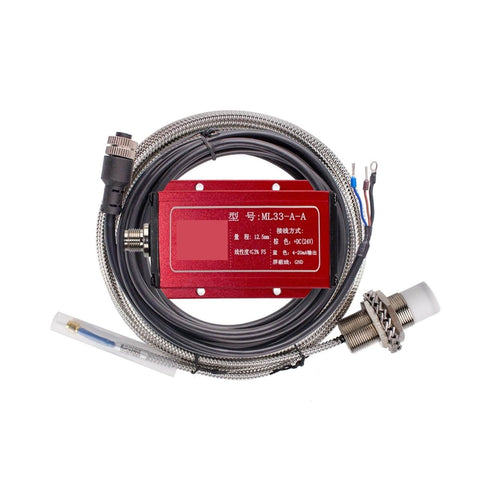Non-Contact Eddy Current Displacement Sensor ML33-A-B 50mm with cables, stainless steel construction, red casing.