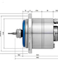 Side view of High Speed Air Bearing Spindle NRAF5080 For Precision Machining, showing dimensions and tooling design.