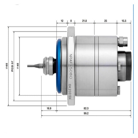 Side view of High Speed Air Bearing Spindle NRAF5080 For Precision Machining, showing dimensions and tooling design.