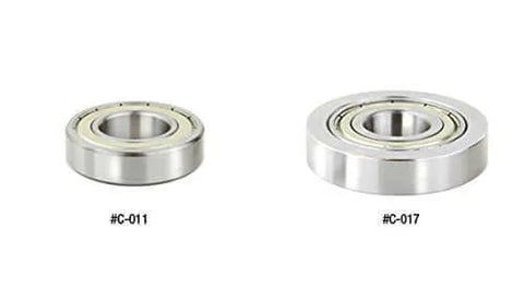 Two ball bearings with different sizes, #C-011 and #C-017, displayed side by side for comparison.