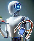 Robot holding food tray beside six wire through hole slip ring with 12.7mm hole diameter and 54mm outer diameter, 380V AC DC 10A.