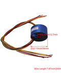Six Wire Through Hole Slip Ring With 12.7mm Hole Diameter And 54mm Outer Diameter, blue aluminum housing, wires attached