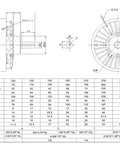 Technical diagram of the Shaft Type Magnetic Particle Brake PB-006 for precise torque control, dimensions included.