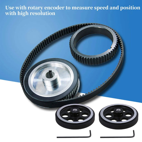 Rotary Encoder Wheel 200mm Circumference 6mm Inner Diameter Pro Grade Aluminum and Rubber Construction 2 Pack with gears and wrenches
