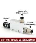 Built Tough Pro Grade Vacuum Generator With Suction Cup And Negative Pressure Control Valve Air Ejector CV 10HS 10 Mm joint and muffler view
