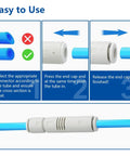Push-In 6mm Pneumatic Vacuum Ejector setup instructions, demonstrating one-touch tube fitting with blue tubing, Model ZU05S.