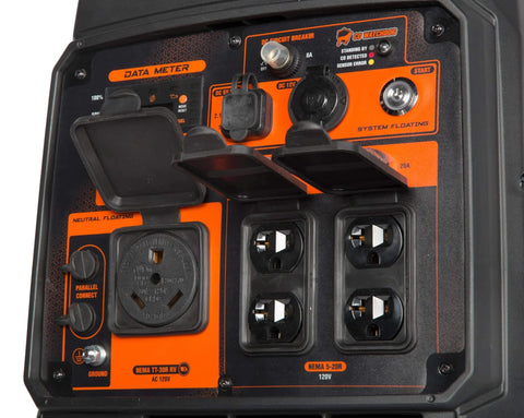 Control panel of Quiet Dual Fuel Inverter Generator With Electric Start 4800 Surge Watts 4000 Rated RV Ready
