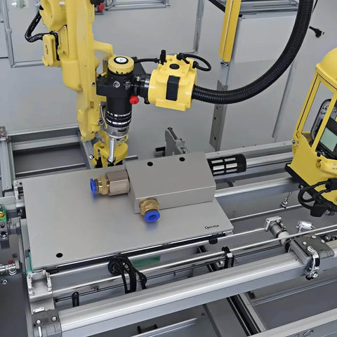 Pneumatic Vacuum Generator With Silencer for Industrial Automation, high-speed aluminum ejector, installed on robotic equipment.