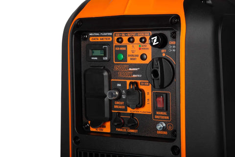 Control panel of Quiet 2500-Watt Inverter Generator With Clean Power For Sensitive Electronics, highlighting settings and features.