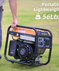 4400-Watt Inverter Generator With 3400 Running Watts for home backup, RV ready, lightweight design, shows person carrying it on grass