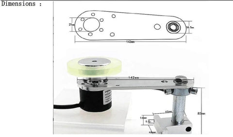 200mm Roller Wheel Position Meter With Rotary Encoder 1000 PPR Push Pull Output for lift rail mounting, shown with dimensions