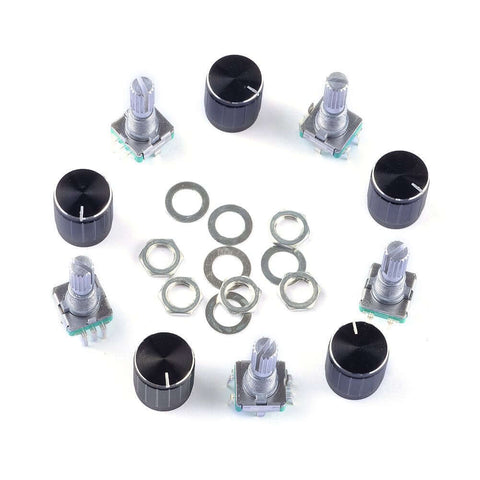 5 Pack 360 Degree Rotary Encoder Code Switch Digital Potentiometer With Push Button And 5 Pins, Knob Caps Included, top view