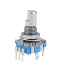 Close-up of 360 Degree Rotary Encoder With Code Switch Digital Potentiometer 5 Pins 15mm D Shaft for DIY Projects.