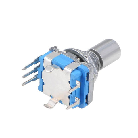 Close-up of 360 Degree Rotary Encoder with Code Switch, showing 6mm D Shaft and 5 pins, ideal for electronics DIY projects.