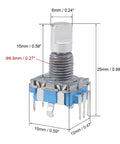 Close-up of a 360 Degree Rotary Encoder with Code Switch, 5 pins, 15mm D shaft, pack of 10, suited for DIY projects and electronics enthusiasts