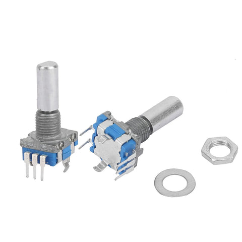 EC11 Rotary Encoder Kit, 10 Pack, 360 Degree Rotation Digital Potentiometer With Switch, 5 Pin, Washers And Nuts, Metal Shaft