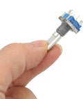 EC11 Rotary Encoder Kit, 10 Pack, 360 Degree Rotation Digital Potentiometer with Switch, 5 Pin, Durable Metal Shaft close-up view.