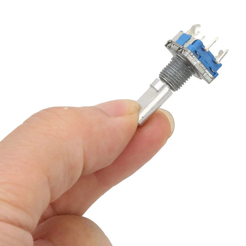 EC11 Rotary Encoder Kit, 10 Pack, 360 Degree Rotation Digital Potentiometer with Switch, 5 Pin, Durable Metal Shaft close-up view.
