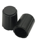Two 6mm black ABS knob caps for KY 040 encoders shown in side and top views, focus keyword: 10Pcs Potentiometer Knob Caps For KY 040 360 Degree Rotary Encoder D Type 6mm Half Shaft ABS Black A15 Brick Sensor Switch Ideal For Electric Guitar Volume And Tone Knobs DIY Electronics.
