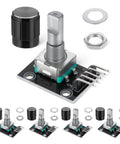 Five Pack KY-040 Rotary Encoder Modules With Aluminum Knob Caps 360 Degree Rotation 15 x 16.5 Mm Size Black Finish