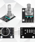 Five Pack KY-040 Rotary Encoder Modules With Aluminum Knob Caps 360 Degree Rotation 15 x 16.5 Mm Size Black Finish