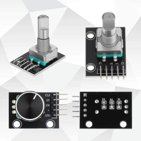 Five Pack KY-040 Rotary Encoder Modules With Aluminum Knob Caps 360 Degree Rotation 15 x 16.5 Mm Size Black Finish