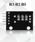 Close-up of Five Pack KY-040 Rotary Encoder Modules circuit board with labeled R3, R2, R1, black finish, used for sensor kit prototyping.