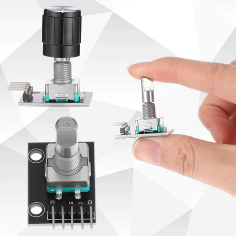 Five Pack KY-040 Rotary Encoder Modules With Aluminum Knob Caps 360 Degree Rotation 15 x 16.5 Mm Size Black Finish