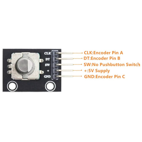 KY-040 Rotary Encoder Module for Arduino AVR PIC STM32 Raspberry Pi 5V Digital Incremental Encoder with pin labels and no pushbutton