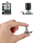 4 Pack KY 040 Rotary Encoder Modules with Knob Caps for DIY Microcontroller Projects, shown in hand for scale, 360 Degree Rotation