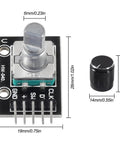 4 Pack KY 040 Rotary Encoder Modules With Knob Caps For DIY Microcontroller Projects, showing dimensions and aluminum knob cap