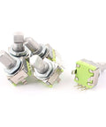Five Pack 7.5mm Rotary Encoder Push Button Switches, metal and plastic construction, silver tone finish, ideal for electronics projects