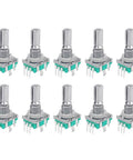 10 Pack 360 Degree Rotary Encoder Switches With Push Button For EC11 Potentiometer, Metal Encoder, 15mm Shank
