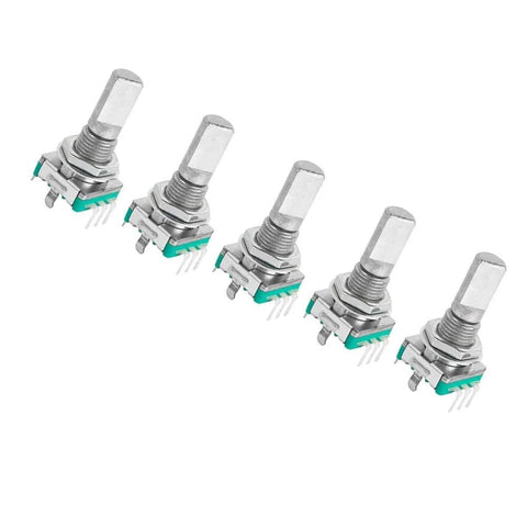 5 metal rotary encoder switches with 15mm shaft, 360° rotation, push button for Arduino, 10 Pack 360 Degree Rotary Encoder Switches With Push Button For EC11 Potentiometer, Metal Encoder For Smooth Volume Control, Ideal For Arduino Projects, Plummer Shank 15mm, Durable And Precise