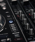 Close-up of DJ controller with 6 Pack 6mm D Type Potentiometer Knobs For 6mm Shafts Rubber Grip Guitar Volume Rotary Knobs Replacement