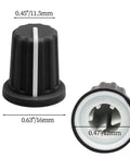 Two black rubber grip 6 Pack 6mm D Type Potentiometer Knobs For 6mm Shafts with dimensions