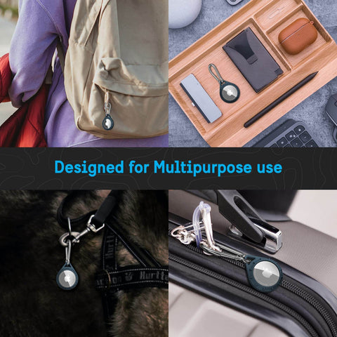 Rugged AirTag Holder With Stainless Steel Carabiner Clip For Dog Collars Backpacks Keys And Luggage Impact Resistant Protective Case With Front Engraving Window Built For Travel And Everyday Carry Navy